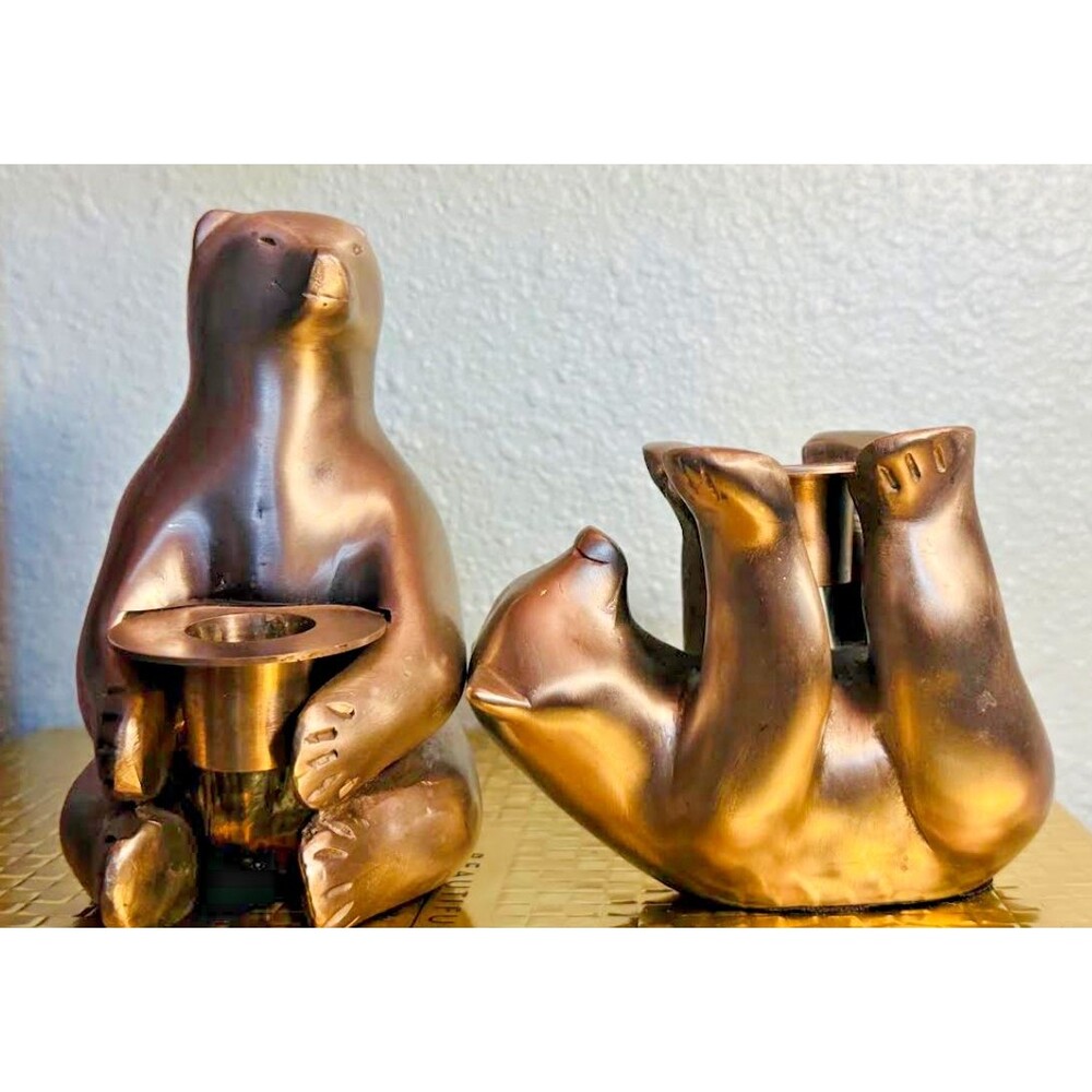 Restoration Hardware Artic Bear Taper Candleholder Brushed Silvertone Metal 1990